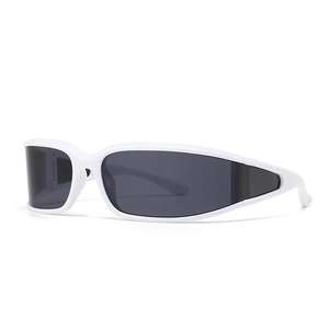 Modern white wraparound sports sunglasses with dark gray lenses for street style look