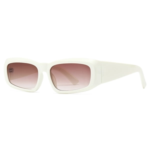 Modern white rectangular sunglasses with brown gradient lenses for women in a 45-degree view
