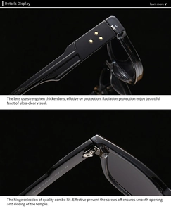 Detailed view of black frame temples with 49-22-144 size parameters and metal hinges