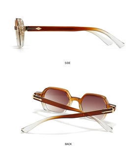 Detail view of tortoiseshell hexagon frames with gold diamond accents and side gradient