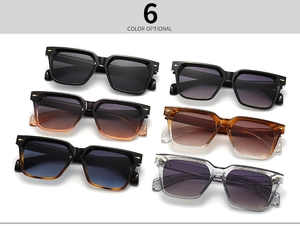 Six stylish square sunglasses with gold arrow rivets in various trendy colors