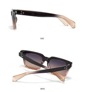 Detail view of square butterfly sunglasses with star rivets and anti-slip temple tips
