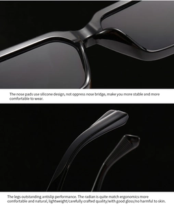 Close-up of ergonomic silicone nose pads and non-slip temples on square sunglasses