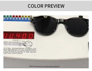 Detailansicht einer schmalen schwarzen Sonnenbrille beim professionellen UV400-Schutztest