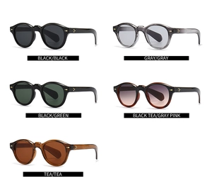 Detailliertes Raster der Retro-Oval-Sonnenbrille mit fünf Farben und Metallnietenscharnieren