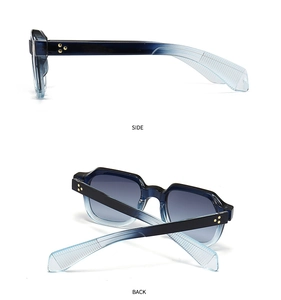 Détail de lunettes de soleil carrées dégradé bleu avec rivets étoiles dorées