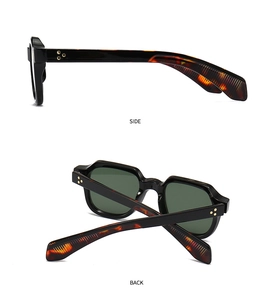 Détail de lunettes de soleil rétro avec vues latérale et arrière et branches écaillées