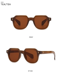 Vues de face et de profil à 45 degrés de lunettes de soleil rétro thé avec rivets flèche