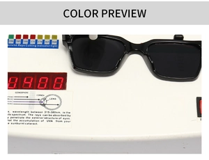 Test de protection UV montrant des lunettes noires carrées bloquant les rayons violets