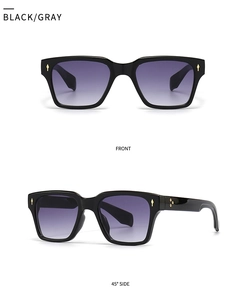 Détails de lunettes de soleil papillon carrées avec verres dégradés et rivets dorés