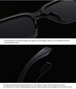 Détail de lunettes de soleil avec plaquettes en silicone et embouts de branches courbés