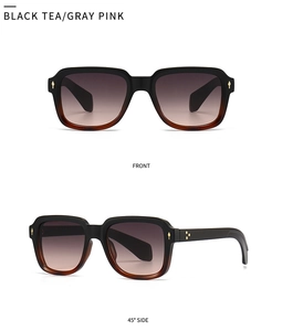 Narrow frame gradient sunglasses with golden diamond rivets and vintage metal floral temple details