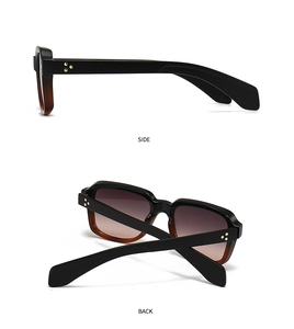 Side and back view of retro narrow frame glasses with gold flower rivets and gradient finish