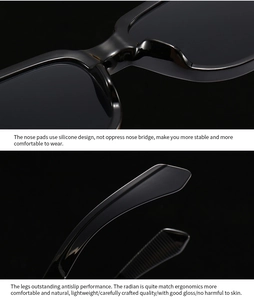 Detailed view of ergonomic silicone nose pads and non-slip temples of black eyewear