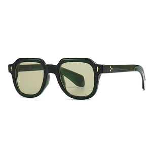 Lunettes de soleil rétro en acétate vert foncé avec verres jaunes et rivets