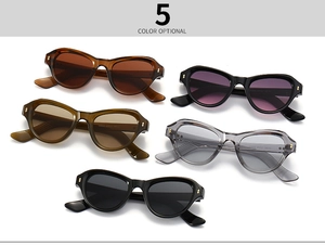 Detailansicht der schmalen Cat-Eye-Sonnenbrille in fünf Farben mit Goldnieten