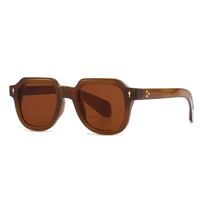 Lunettes de soleil polygonales marron transparent avec accents dorés et rivets en étoile