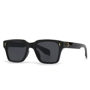 Lunettes de soleil carrées noires avec rivets étoiles dorés pour hommes mode
