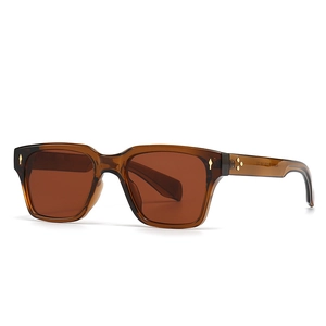 Lunettes de soleil carrées vintage ambrées pour hommes avec rivets dorés élégants