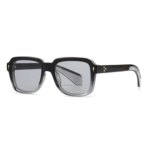 Retro narrow square sunglasses with black gradient frames and gold rivet details