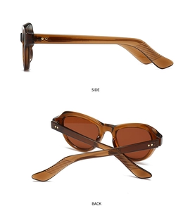 Seiten- und Rückansicht der bernsteinfarbenen Schmetterlings-Sonnenbrille mit Goldsternen