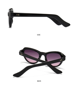 Detailansicht der Schmetterlings-Sonnenbrille mit lila Verlaufsgläsern und Goldnieten