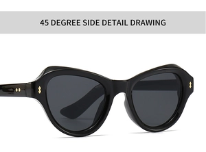 Nahaufnahme der trendigen schwarzen Schmetterlingssonnenbrille mit goldener Nietverzierung