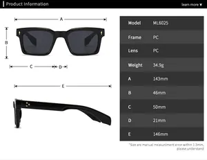 Detaillierte Größenangaben für PC-Sonnenbrillen inklusive Breite und Bügellänge der Brille