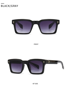 Vues frontale et latérale de lunettes de soleil œil-de-chat noires avec détails dorés