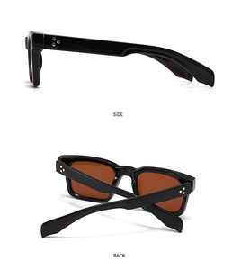 Vues latérale et arrière de lunettes œil-de-chat avec larges branches et rivets étoiles