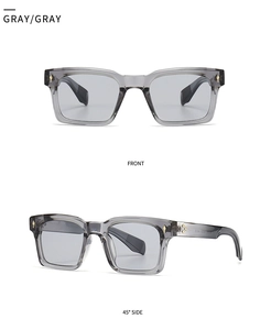 Détails des lunettes de soleil rectangulaires gris transparent avec décor floral doré