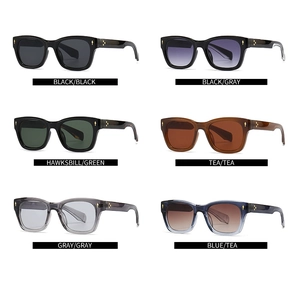 Six colors of retro square sunglasses featuring decorative metallic rivets on frame