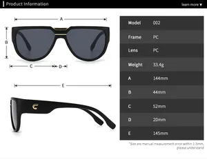 Spécifications de taille détaillées et dimensions pour lunettes de soleil papillon