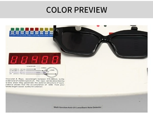 Detail showing the UV400 protection testing on trendy cat eye sunglasses