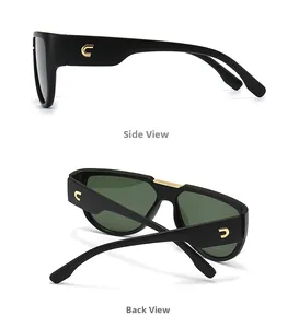 Détail de lunettes papillon noires avec logo C doré latéral et vue du cadre replié