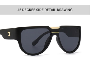 Vue latérale détaillée des lunettes de soleil papillon noir mat avec pont en métal doré