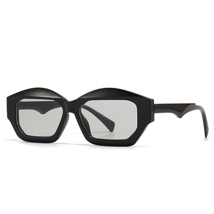 Chic cat-eye sunglasses with bold black geometric frames and light grey lenses for women