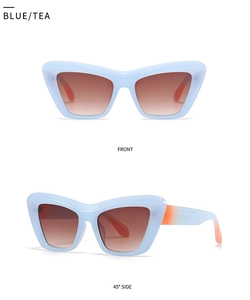 Occhiali da sole cat eye con montatura azzurra e lenti marroni sfumate di moda
