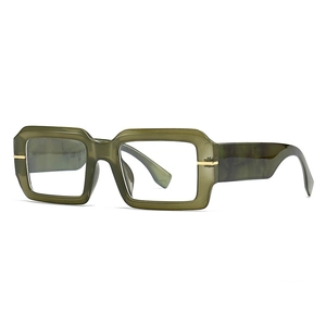 Modern olive green square frame glasses with marble texture and gold metal accents