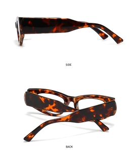 Detail view of tortoiseshell cat-eye glasses showing the side and back frame structure