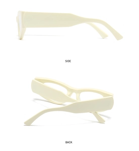 Side and back views of modern creamy white chunky frame eyeglasses in a clean layout