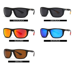 Detailed grid of polarized square sunglasses showcasing various frame and lens colors