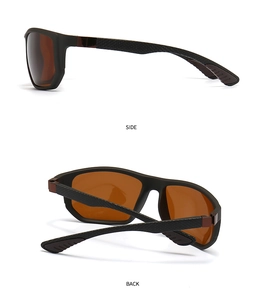 Detailed side and back view showing carbon fiber texture on matte black sunglasses