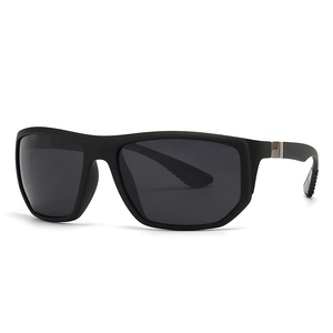 Classic polarized square sunglasses for men with matte black frame and silver accents