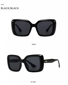 Front- und Seitenansicht der schwarzen quadratischen Sonnenbrille mit Goldnieten