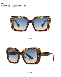 Vorder- und 45-Grad-Seitenansicht der quadratischen Schildpatt-Sonnenbrille mit Verlaufsgläsern