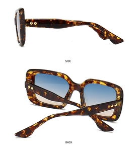 Detail der Sonnenbrille in Schildpatt-Optik mit Goldnieten und Verlaufsgläsern
