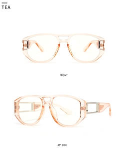 Vorder- und Seitenansicht der Vintage-Sonnenbrille in Teefarbe mit Doppelsteg-Rahmen
