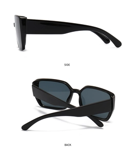 Side and back view of modern square oversized sunglasses in polished black finish