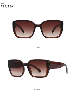 Front and side view of square oversized sunglasses with brown gradient lenses